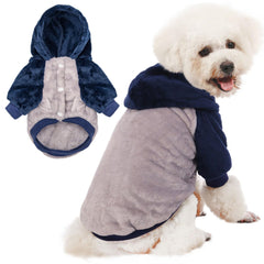 FabriCastle suéter para perro con capucha, vista frontal, abrigo cálido para días fríos.