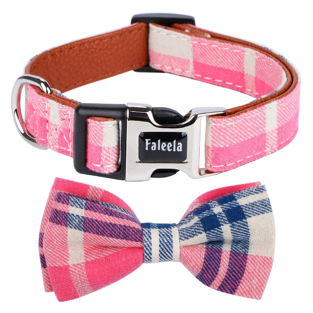 Collar Faleela con lazo pajarita rosa, ajustable para comodidad diaria.