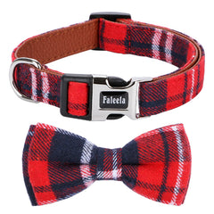 Collar Faleela con lazo rojo visto de frente, estilo festivo para perros.
