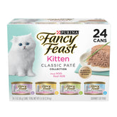 Fancy Feast bacalao del océano lata abierta, sabor suave para gatitos curiosos.
