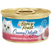 Fancy Feast Delicias Cremosas de Salmón, pate en lata, sabor gourmet para gatos.