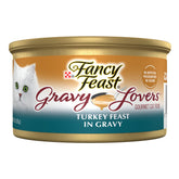 Fancy Feast Gravy Lovers pavo asado en lata, cena húmeda para gatos adultos.