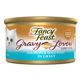 Fancy Feast Gravy Lovers con salmón y lenguado en salsa, trozos tiernos para gatos.