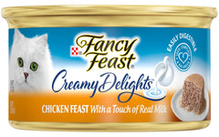 Fancy Feast Purina delicias de pollo con leche real, aroma apetitoso.