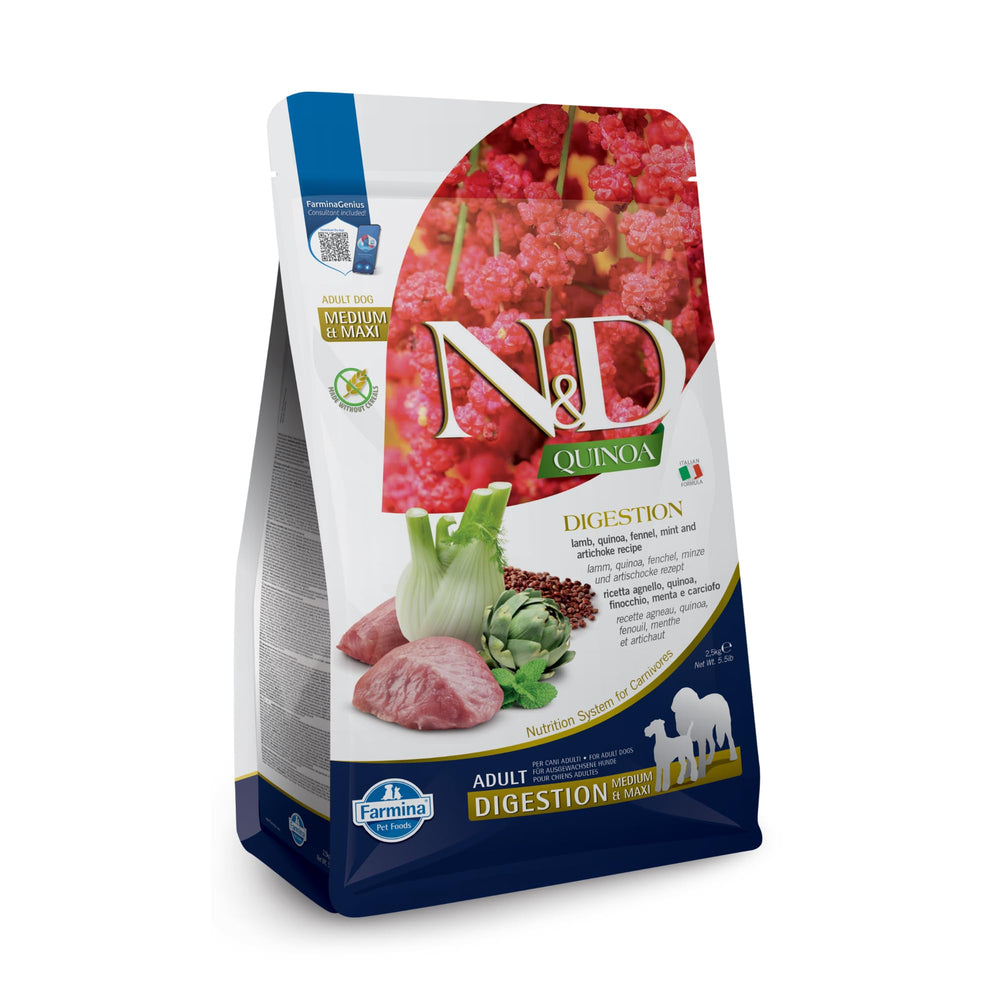 Farmina Digestion Lamb, bolsa de alimento para perros adultos, apoyo digestivo natural.