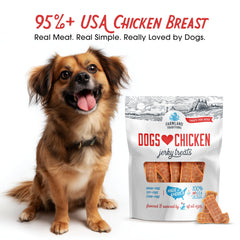 Ingredientes limitados para perros sensibles en jerky de pollo, sin rellenos ni granos.