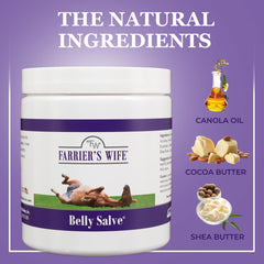 Farrier's Wife Belly Salve: aplicación en la piel del abdomen para alivio inmediato.