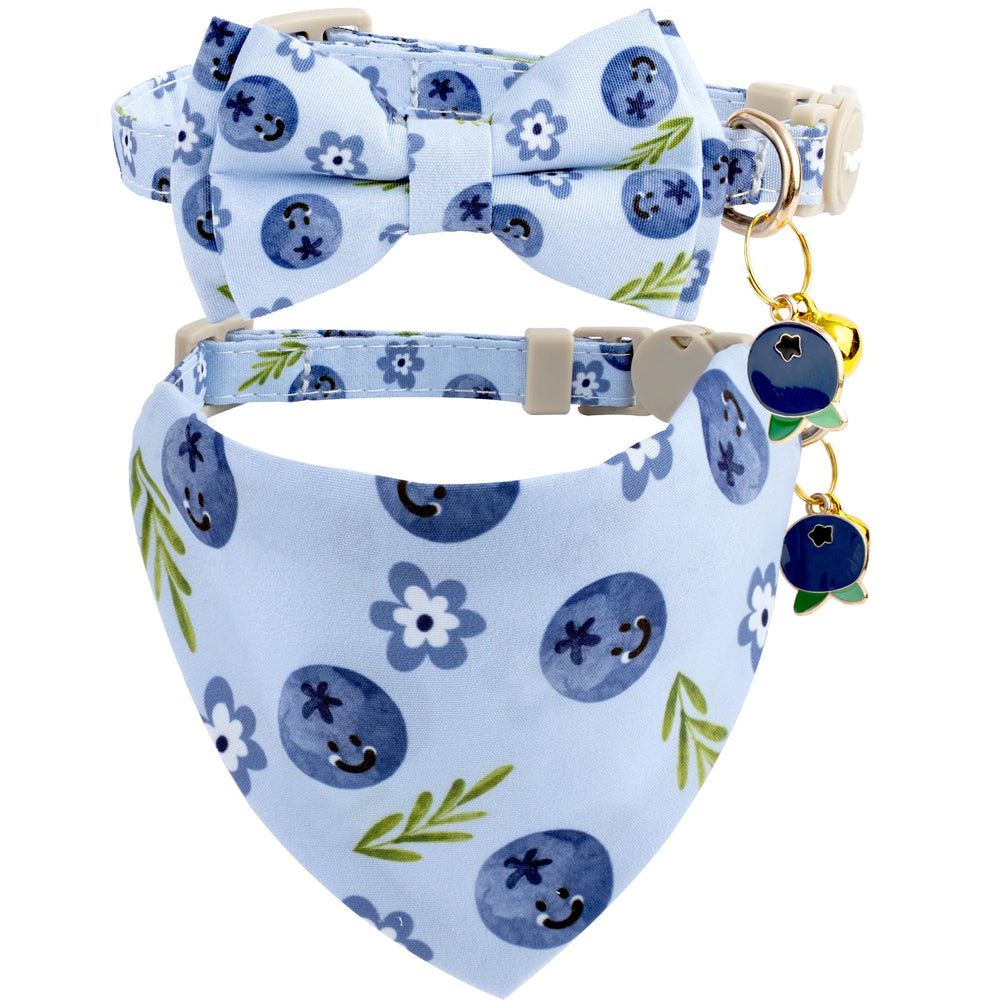 Collar Faygarsle azul con arándano y lazo, cómodo y seguro.