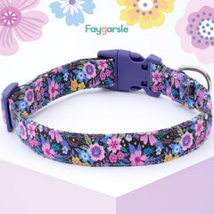 Collar Faygarsle para perros con diseño floral morado, ideal para paseos diarios.