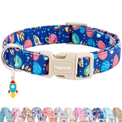 Collar Faygarsle con diseño espacial con cohete, ideal para paseos seguros y con estilo.