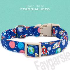 Collar Faygarsle con tema espacial planets, mejora visibilidad y estilo en paseos.