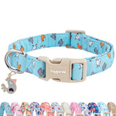 Collar Faygarsle para perro con estampado de pollo en azul claro, ideal para paseos con estilo