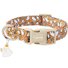 Collar Faygarsle con patrón fantasma naranja, perfecto para la Noche de Brujas.