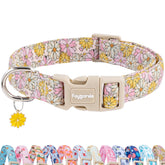 Collar Faygarsle para perro con flor margarita rosa y amarillo, diseño elegante y cómodo.