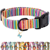 Collar Faygarsle para perros con rayas primaverales, ideal para paseos diarios