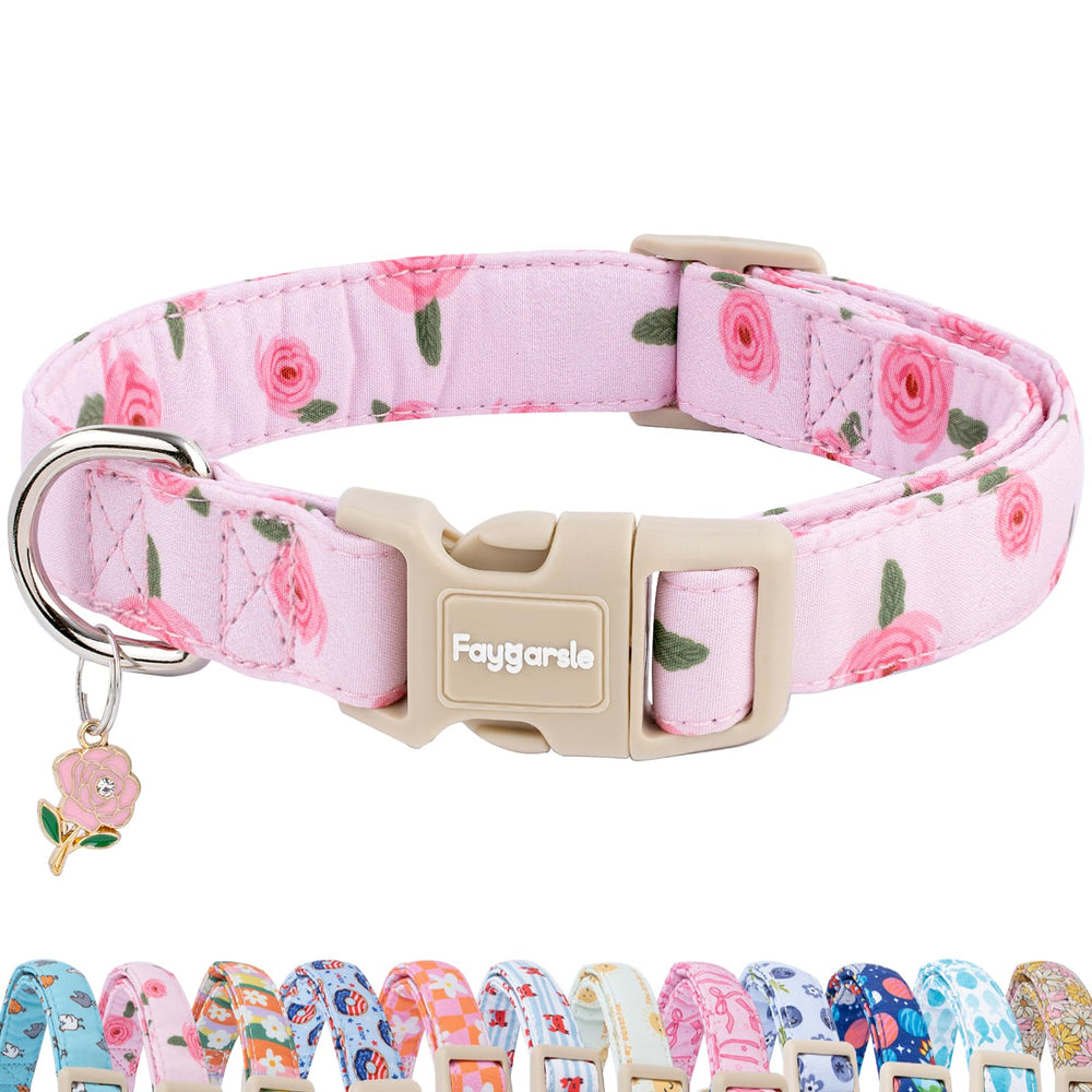 Collar Faygarsle rosa con flores, ideal para paseos diarios con estilo.