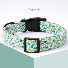 Collar Faygarsle verde dinosaurio, diseño llamativo para paseos y juego.