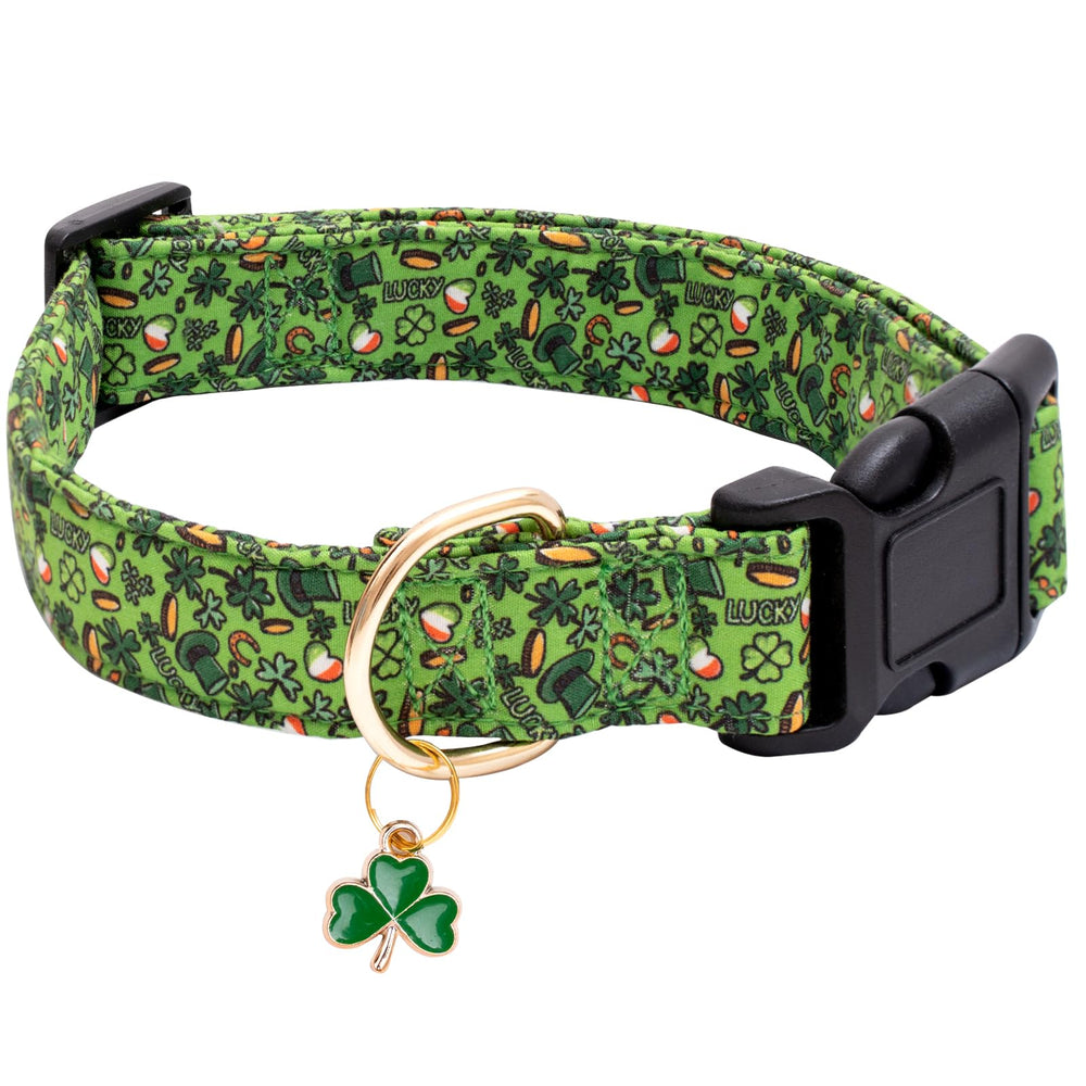Collar Faygarsle para perros verde con trefoil ajustable para comodidad diaria.