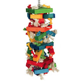 Featherland Paradise Knots N Blocks: juguete colgante para loros grandes que estimula pico