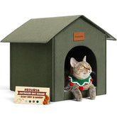 Casa para gatos Fecuria exterior en oliva verde, refugio cálido y resistente.