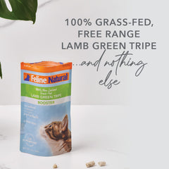 Tripa verde de cordero liofilizada, complemento sabroso de Feline Natural para gatos exigentes.