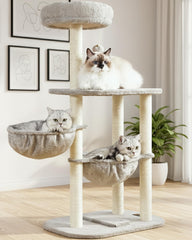 Feliskyn árbol para gatos: torre de 42 pulgadas con poste rascador para dos felinos.