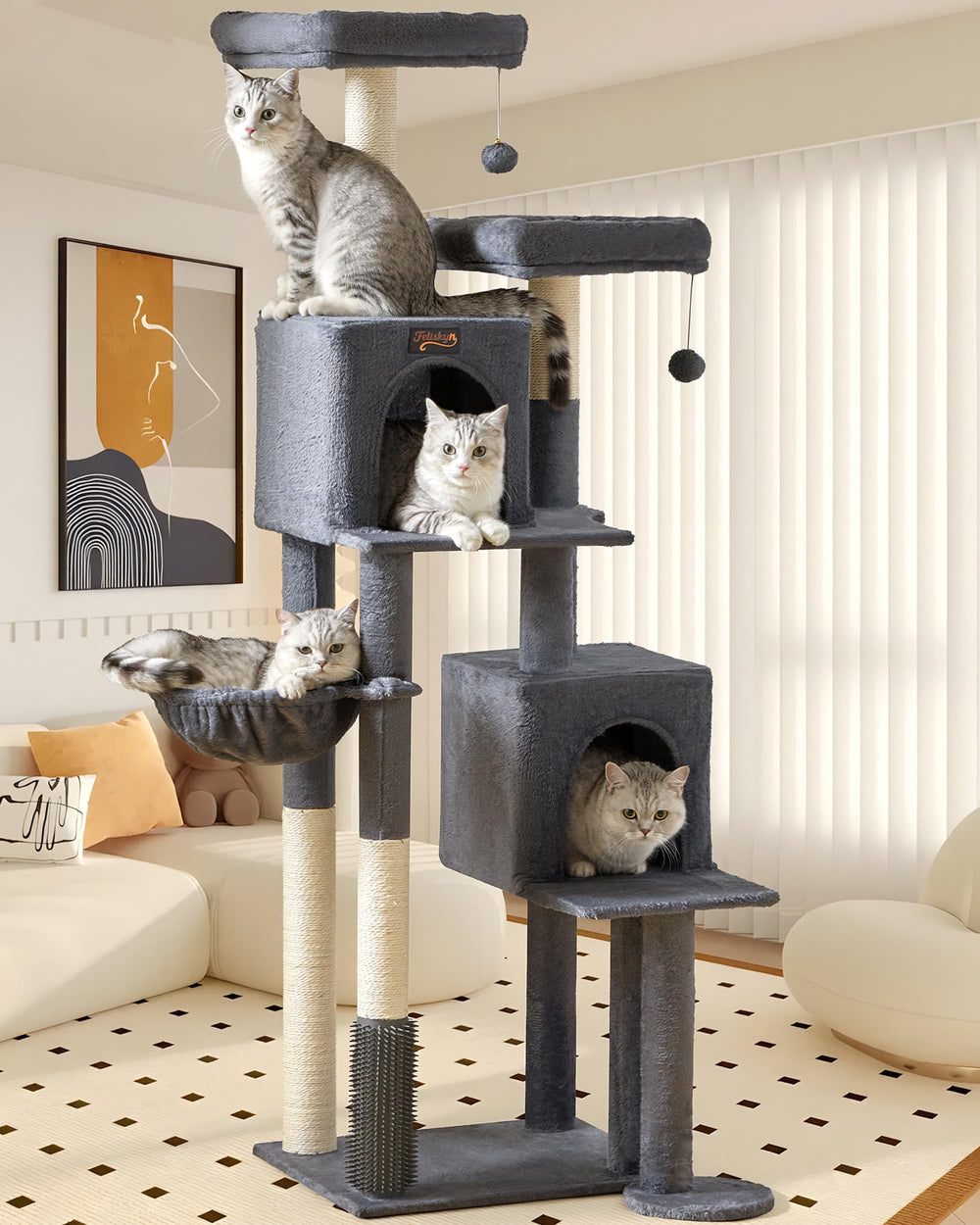 Arbol Feliskyn para gatos XL de 65 pulgadas, vista general para múltiples felinos.