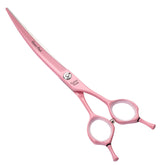 Fenice Peak tijeras curvas para perros con recubrimiento rosa, corte suave y preciso.