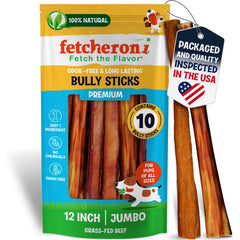 FETCHERONI jumbo bully stick sabor de alta calidad para perros grandes, masticación prolongada.