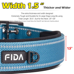 Collar Fida con anchura 1-5 pulgadas azul, apto para razas extragrandes.