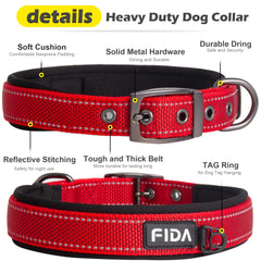 Detalles reflectantes del collar Fida para mejor visibilidad.