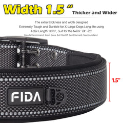 Hebilla de metal doble de Fida para mayor durabilidad en perros grandes.