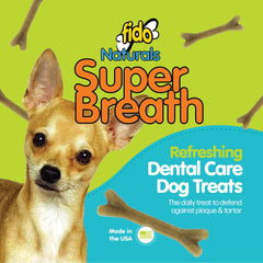 Huesos dentales mini de Fido para perros 4-18 lb, limpieza suave y aliento.