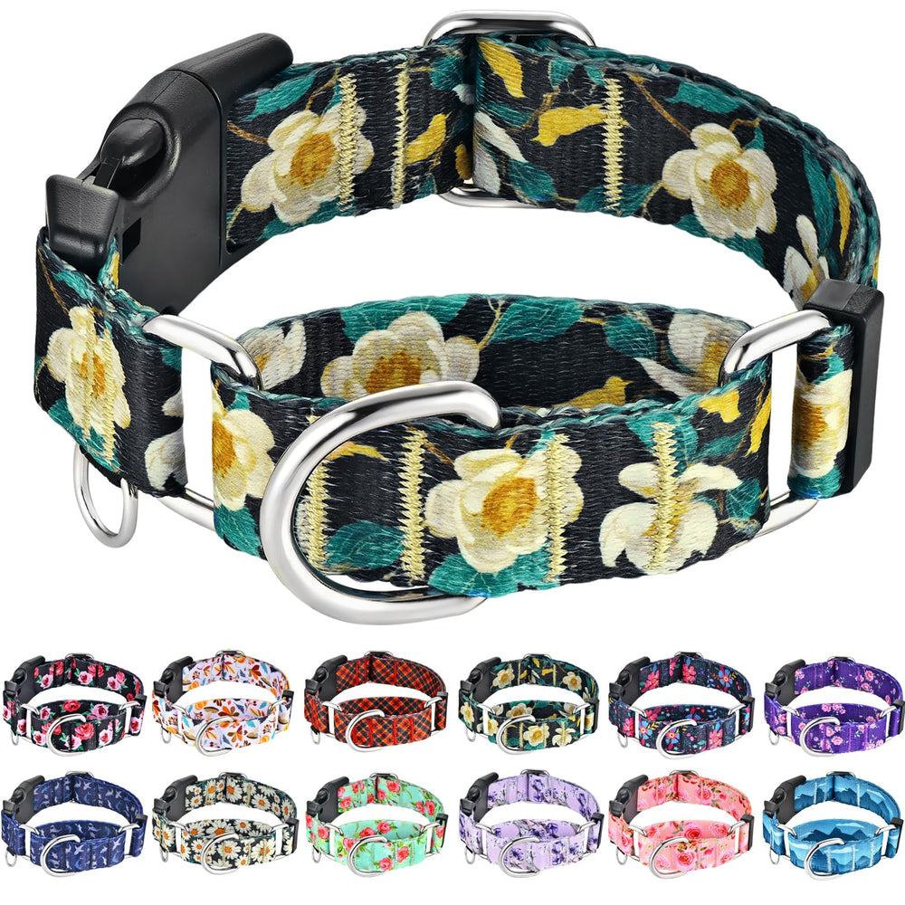 Fidohug collar martingale con diseño floral dorado, ideal para paseos elegantes.