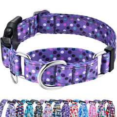 Collar martingale reflectante Fidohug púrpura con lunares, talla XS, mejor visibilidad nocturna.