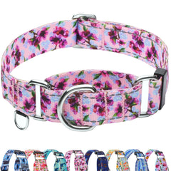 Fidohug collar martingale reflectivo con flor púrpura, mayor visibilidad nocturna.
