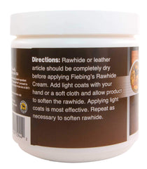 Cuidado del equipo de cuero con Fiebing's Rawhide Crema para mayor protección.
