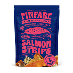 Finfare, empaque frontal de piel de salmón liofilizada para perros, útil para compra rápida.