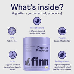 Finn Digestive Probiotics para perros: calabaza como fuente natural de fibra en la fórmula