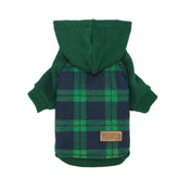 Fitwarm hoodie tartán para perro, vista frontal, perfecto para paseos fríos.
