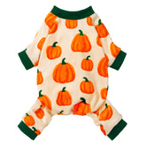 Pijama Fitwarm para perro con calabaza, vista frontal; ideal para paseos otoñales.