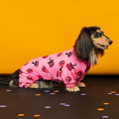 Fitwarm pijamas para perro con calabaza tallada en negro, estilo divertido.