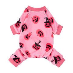 Fitwarm pijamas para perro con calabaza tallada en rosa, cómodo y festivo.