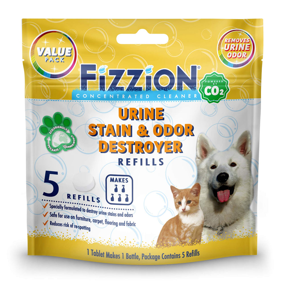 Fizzion destruye manchas urinarias, ideal para alfombras y pisos.