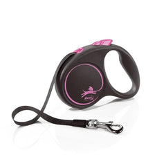 Flexi diseño cinta negra rosa pequeña para paseos controlados con perros de hasta 15 kg