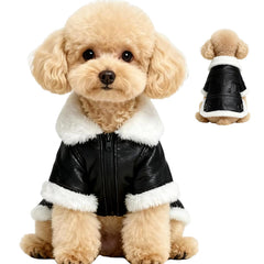 Floofelove chaqueta de cuero falso para perro pequeño con peche 40 cm, protección elegante.