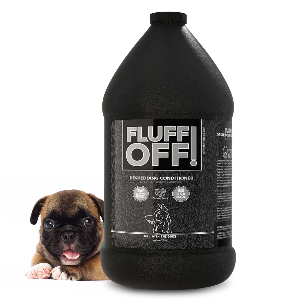 Girl With The Dogs Fluff Off condicionador deslanado en botella, reduce pelo suelto.