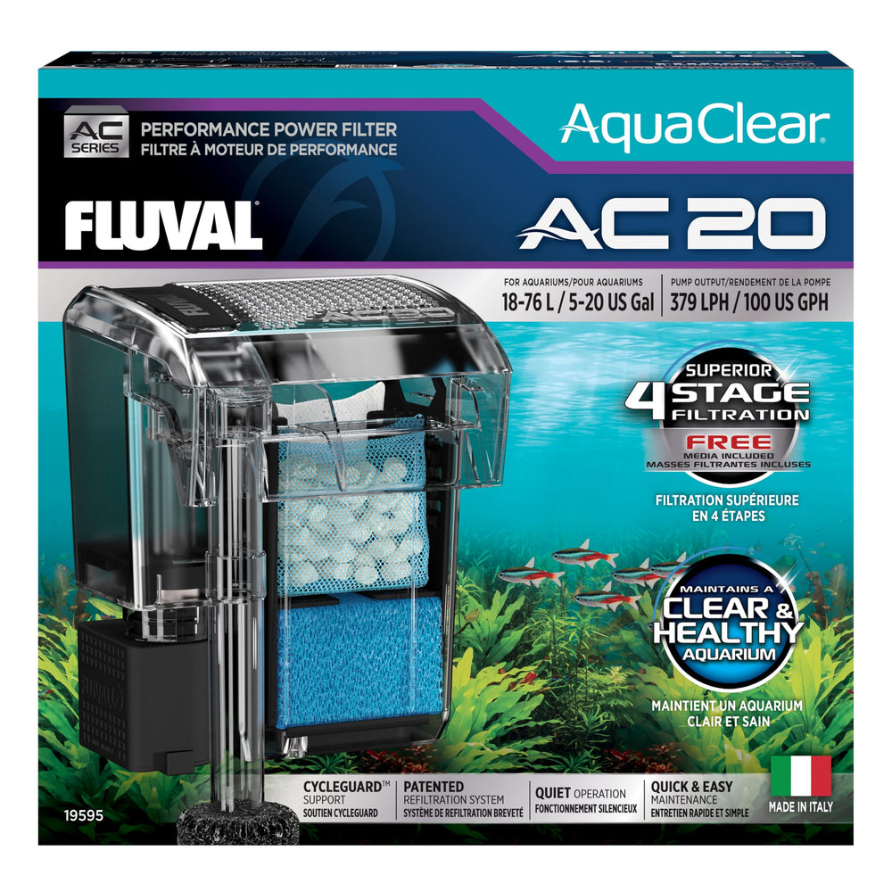 Fluval AC20 filtro frontal mejorando la circulación en acuarios medianos.