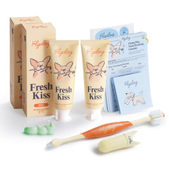 FlyDog Fresh Kiss kit dental para perros, guía completa para cepillado agradable.
