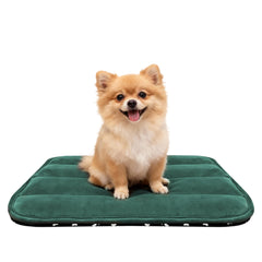 Cama Fogkiss para perro, vista frontal, cómodo y reversible en verde para jaula.